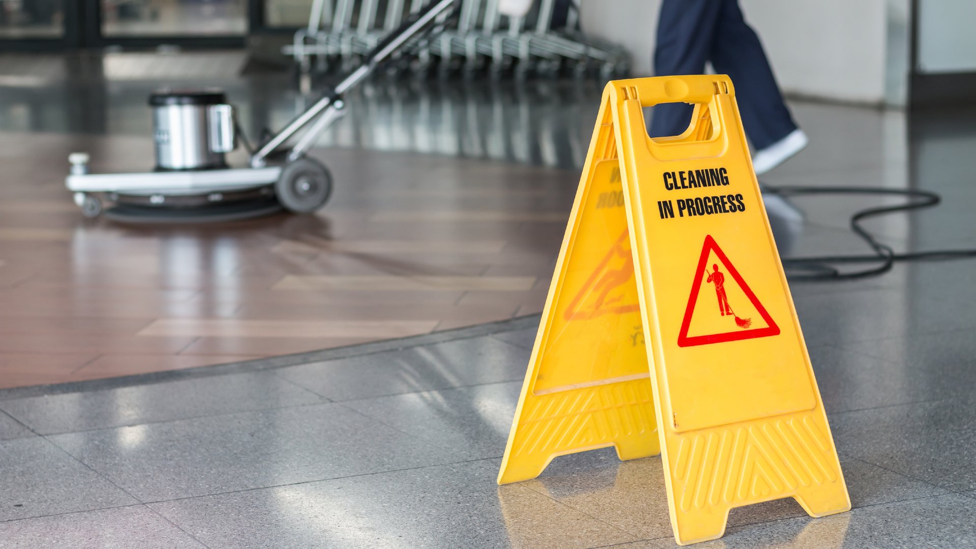 Cleaning in progress yellow sign